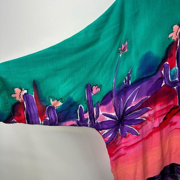 Carole Little Boho Southwestern Cactus Print Top Size L V-Neck‎ Oversized Artsy - Picture 5 of 12